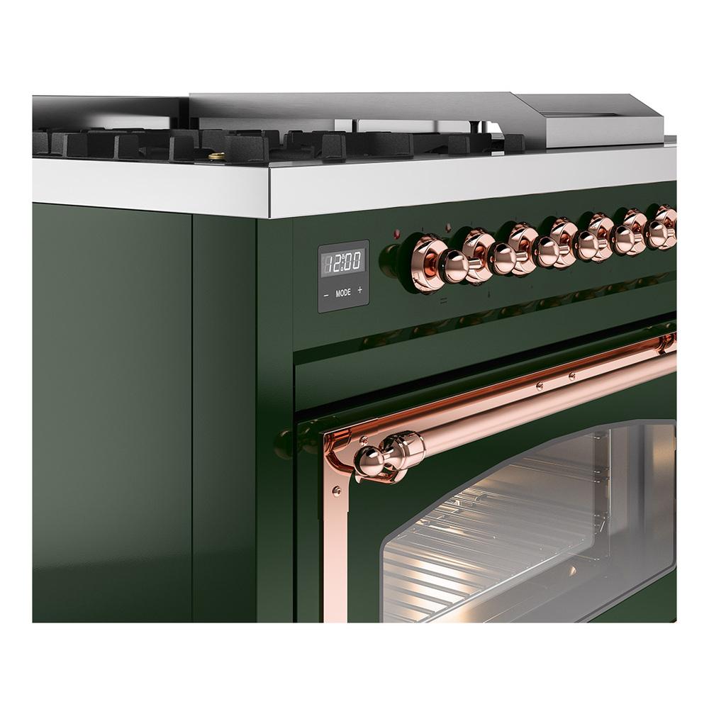 Ilve UN48FSNMPEGPLP Ilve Un48Fsnmpegplp Nostalgie Ii Noblesse 48" Dual Fuel Range (5 Sealed Burners + Griddle + French Top, Liquid Propane, Triple Glass Door, Emerald Green, Copper)