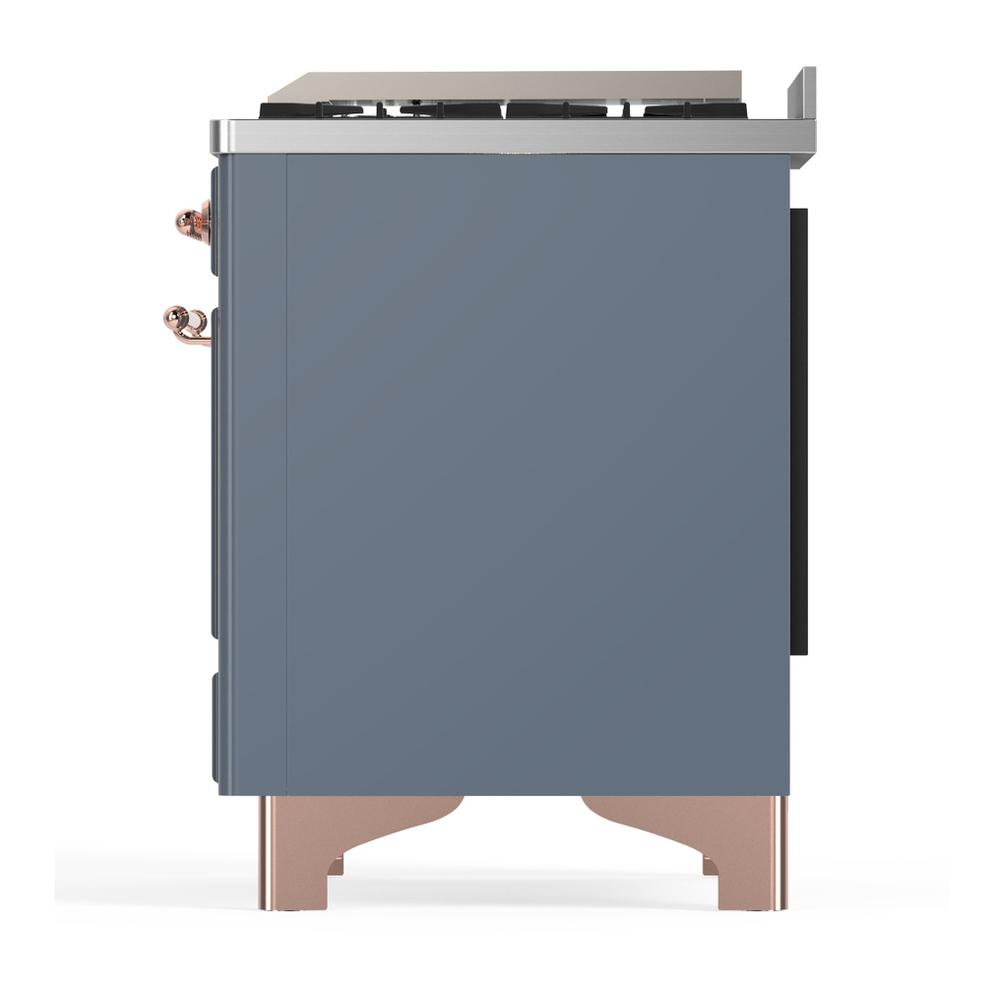 Ilve UM36FQNR3BGP Ilve Um36Fqnr3Bgp Majestic Iii 36 Inch Dual Fuel Range With 6 Black Brass Burners And Griddle, Dual Function Burner Up To 25,000 Btu (Solid Door, Blue Grey, Copper, Natural Gas)