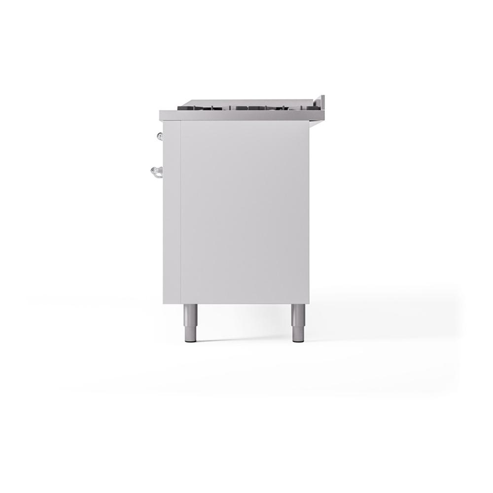 Ilve UN60FQNMPWHCLP Ilve Un60Fqnmpwhclp Nostalgie Ii Noblesse 60" Dual Fuel Range (9 Sealed Burners + Griddle, Liquid Propane, Solid Door, White, Chrome)
