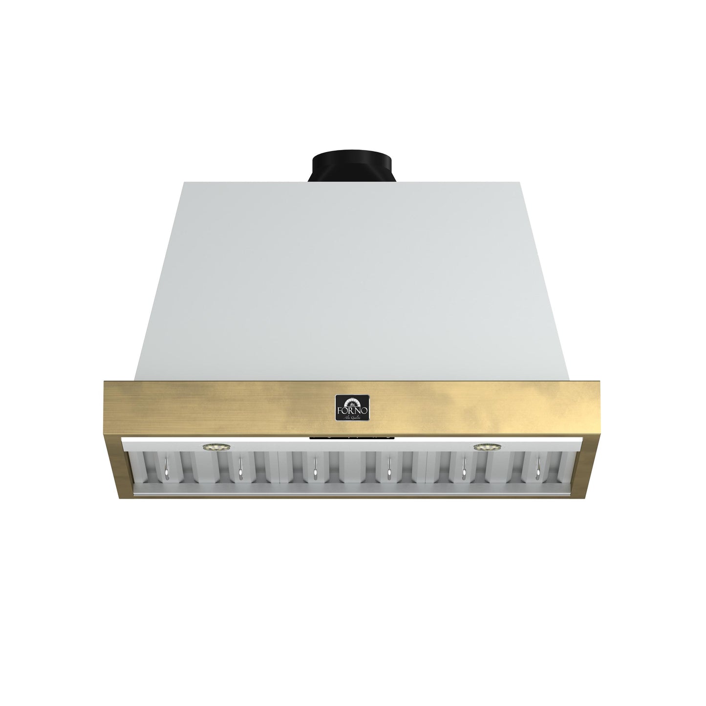 Forno FRHWM507836WHT Forno Vittorio 36-Inch Wall Mount Range Hood, White With Antique Brass Trim, 424 Cfm Airflow, Dishwasher-Safe Baffle Filters, Remote Control, 3-Speed Fan, Bright Led Lighting.