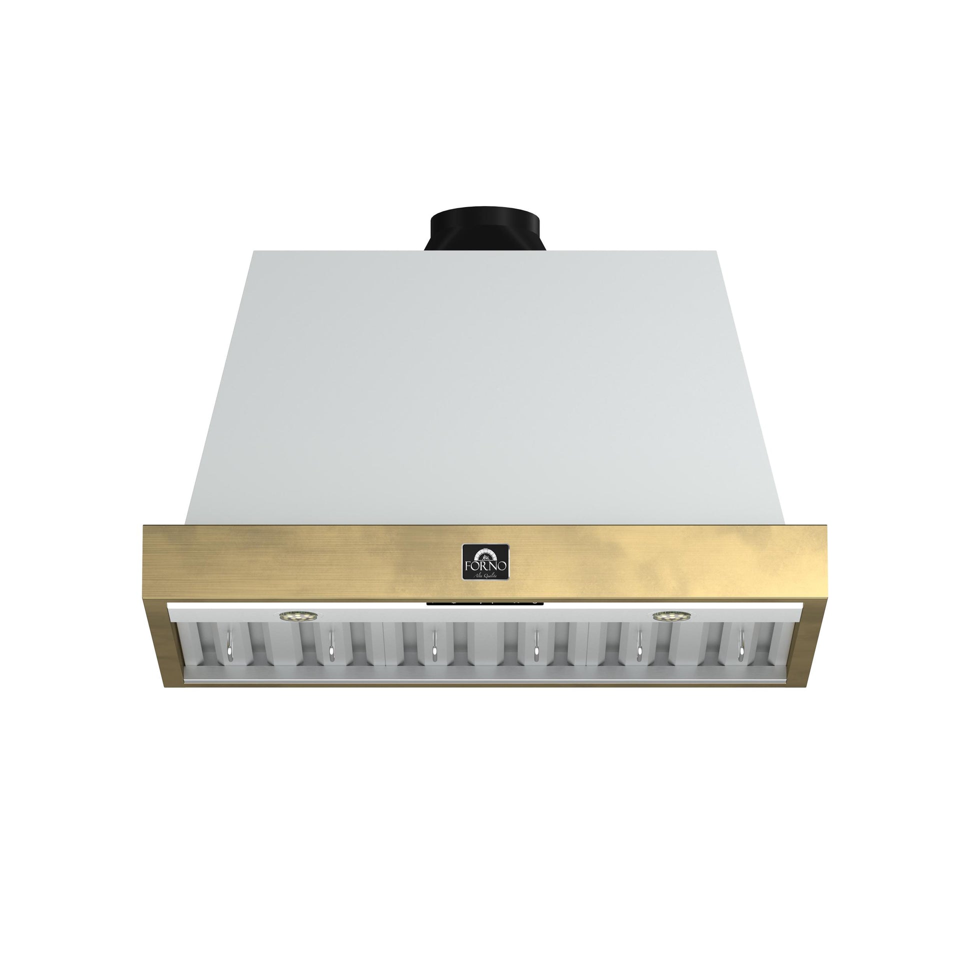 Forno FRHWM507836WHT Forno Vittorio 36-Inch Wall Mount Range Hood, White With Antique Brass Trim, 424 Cfm Airflow, Dishwasher-Safe Baffle Filters, Remote Control, 3-Speed Fan, Bright Led Lighting.