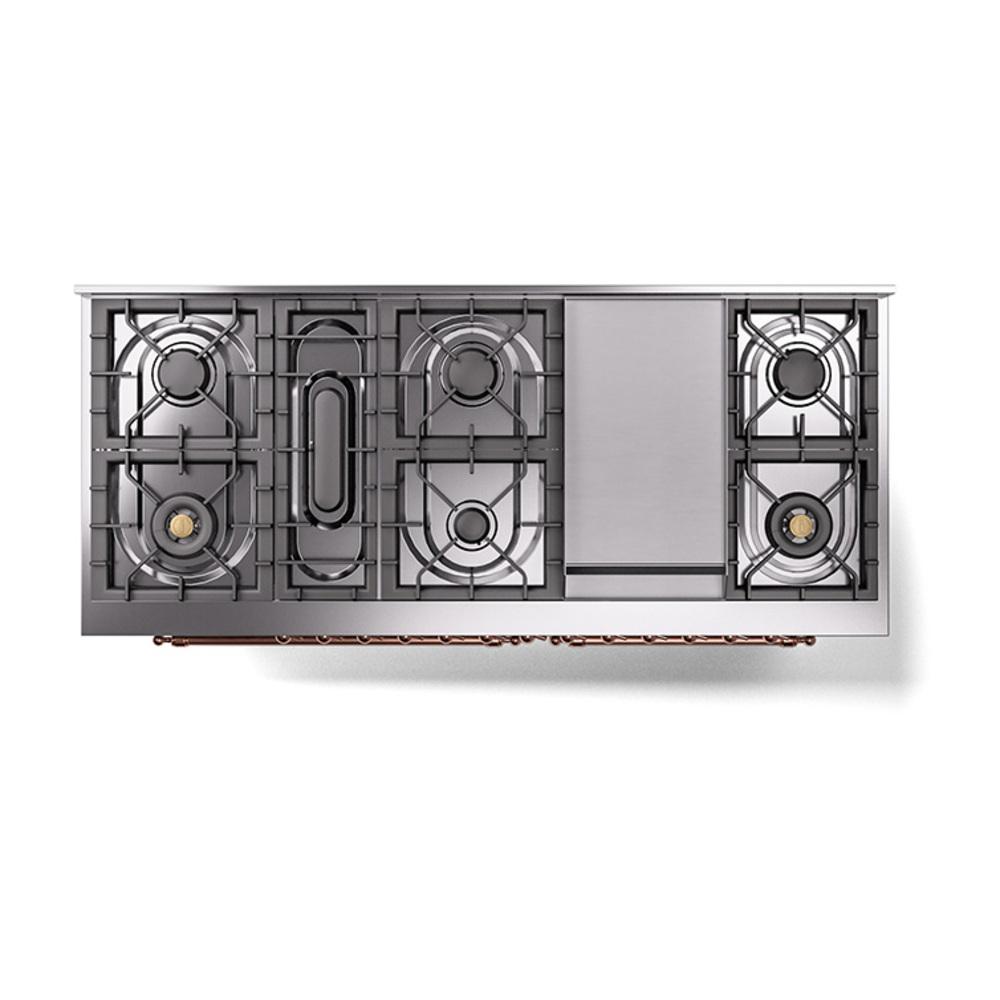 Ilve UN60FNMPSSP Ilve Un60Fnmpssp Nostalgie Ii Noblesse 60" Dual Fuel Range (9 Sealed Burners + Griddle, Natural Gas, Triple Glass Door, Stainless Steel, Copper)