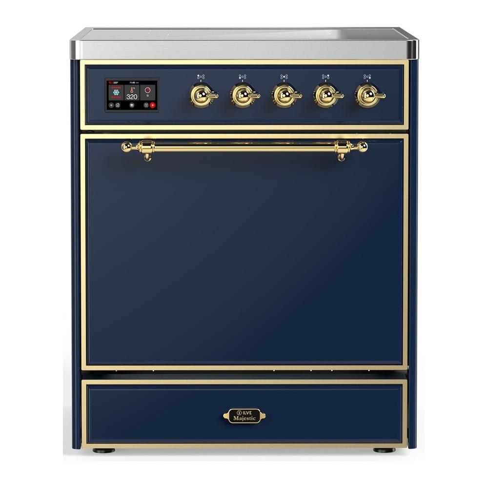 Ilve UMIB30QNR3MBG Ilve Umib30Qnr3Mbg Majestic Iii 30 Inch Induction Range With 4 Elements, 4 Cu. Ft. Oven Capacity (Solid Door, Midnight Blue, Brass)