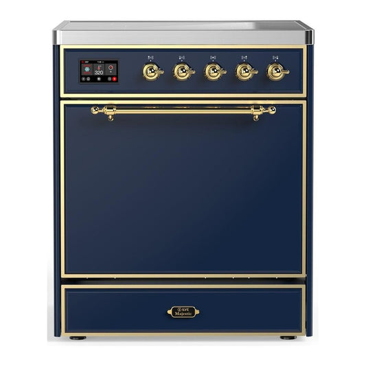 Ilve UMIB30QNR3MBG Ilve Umib30Qnr3Mbg Majestic Iii 30 Inch Induction Range With 4 Elements, 4 Cu. Ft. Oven Capacity (Solid Door, Midnight Blue, Brass)
