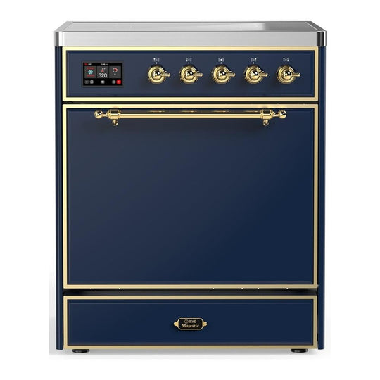 Ilve UMIB30QNR3MBG Ilve Umib30Qnr3Mbg Majestic Iii 30 Inch Induction Range With 4 Elements, 4 Cu. Ft. Oven Capacity (Solid Door, Midnight Blue, Brass)