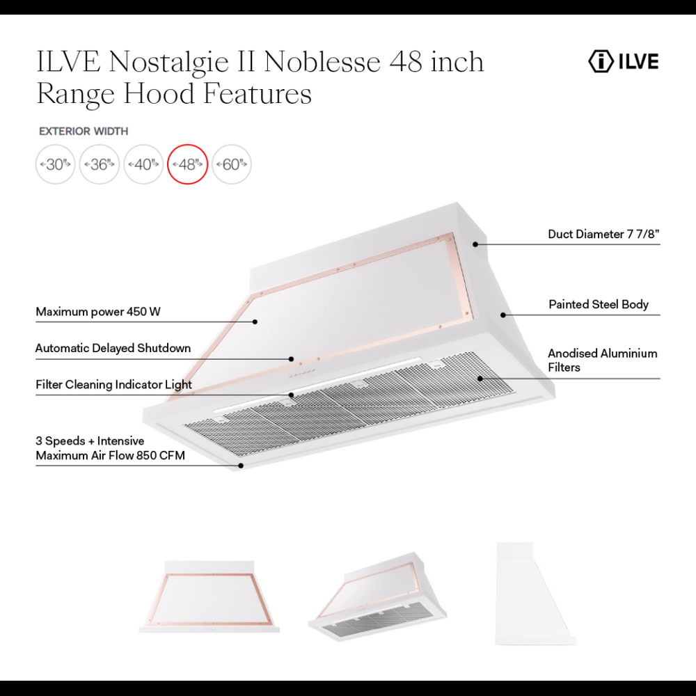 Ilve UANB48BGC Ilve Uanb48Bgc Nostalgie Ii Noblesse 48 Inch Range Hood With 600 Cfm (Blue Grey, Chrome)