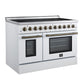 Forno FFSEL601148WHT Forno Paolo 48 Inch Freestanding Electric Range In White With Antique Brass, 6.7 Cu.Ft, True Convection Oven, Energy Efficient