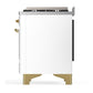 Ilve UM36FQNR3WHG Ilve Um36Fqnr3Whg Majestic Iii 36 Inch Dual Fuel Range With 6 Black Brass Burners And Griddle, Dual Function Burner Up To 25,000 Btu (Solid Door, White, Brass, Natural Gas)
