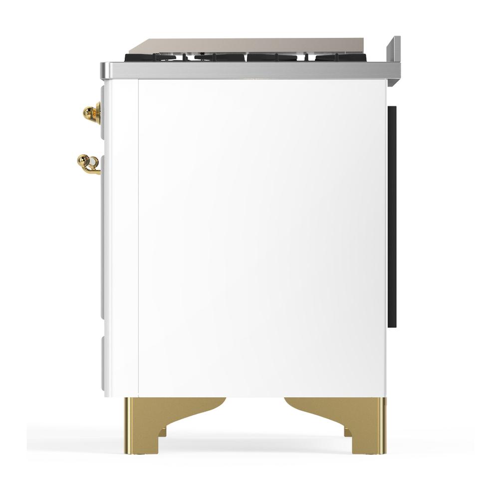 Ilve UM36FQNR3WHG Ilve Um36Fqnr3Whg Majestic Iii 36 Inch Dual Fuel Range With 6 Black Brass Burners And Griddle, Dual Function Burner Up To 25,000 Btu (Solid Door, White, Brass, Natural Gas)
