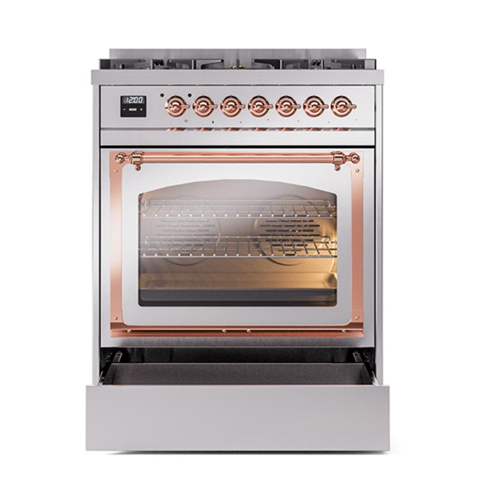Ilve UN30NMPSSP Ilve Un30Nmpssp Nostalgie Ii Noblesse 30" Dual Fuel Range (Natural Gas, Triple Glass Door, Stainless Steel, Copper)