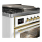 Ilve UM36FNR3WHGLP Ilve Um36Fnr3Whglp Majestic Iii 36 Inch Dual Fuel Range With 6 Black Brass Burners And Griddle, Dual Function Burner Up To 25,000 Btu (Triple Glass Door, White, Brass, Liquid Propane)