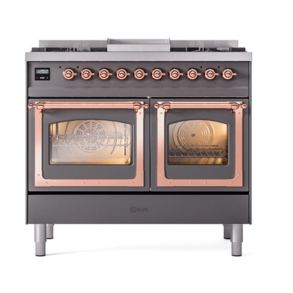 Ilve UND40FNMPMGP Ilve Und40Fnmpmgp Nostalgie Ii Noblesse 40" Dual Fuel Range (Natural Gas, Triple Glass Door, Graphite Matte, Copper)