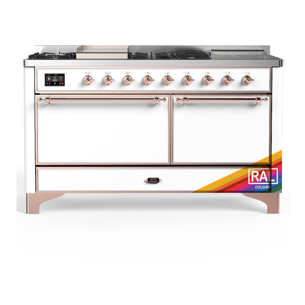 Ilve UM60FSQNR3RAP Ilve Um60Fsqnr3Rap Majestic Iii 60 Inch Dual Fuel Range With 7 Burners, Griddle And French Top, Dual Function Burner With Up To 25,000 Btu (Natural Gas, Solid Door, Ral, Copper)