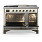 Ilve UM48FSQNR3AWB Ilve Um48Fsqnr3Awb Majestic Iii 48 Inch Dual Fuel Range With 5 Black Brass Burners, Griddle And French Top, Dual Function Burner Up To 25,000 Btu (Natural Gas, Solid Door, Antique White, Burnished)