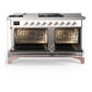 Ilve UM60FSQNR3WHP Ilve Um60Fsqnr3Whp Majestic Iii 60 Inch Dual Fuel Range With 7 Burners, Griddle And French Top, Dual Function Burner With Up To 25,000 Btu (Natural Gas, Solid Door, White, Copper)