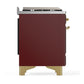 Ilve UM48FQNR3BUG Ilve Um48Fqnr3Bug Majestic Iii 48 Inch Dual Fuel Range With 8 Burners And Griddle, Dual Function Burner Up To 25,000 Btu (Natural Gas, Solid Door, Burgundy, Brass)