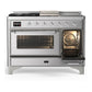 Ilve UM48FSNR3SSC Ilve Um48Fsnr3Ssc Majestic Iii 48 Inch Dual Fuel Range With 5 Black Brass Burners, Griddle And French Top, Dual Function Burner Up To 25,000 Btu (Natural Gas, Triple Glass Door, Stainless Steel, Chrome)