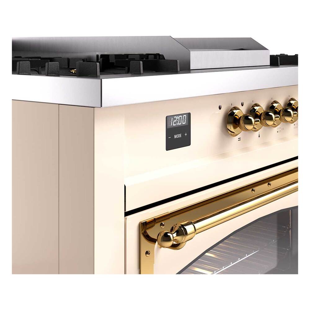 Ilve UN60FSNMPAWGLP Ilve Un60Fsnmpawglp Nostalgie Ii Noblesse 60" Dual Fuel Range (7 Sealed Burners + Griddle + French Top, Liquid Propane, Triple Glass Door, Antique White, Brass)