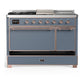 Ilve UM48FSQNR3BGP Ilve Um48Fsqnr3Bgp Majestic Iii 48 Inch Dual Fuel Range With 5 Black Brass Burners, Griddle And French Top, Dual Function Burner Up To 25,000 Btu (Natural Gas, Solid Door, Blue Grey, Copper)