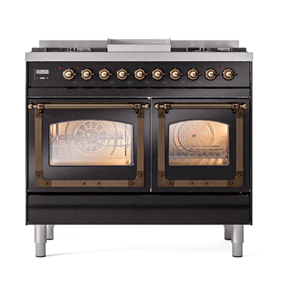 Ilve UND40FNMPBKB Ilve Und40Fnmpbkb Nostalgie Ii Noblesse 40" Dual Fuel Range (Natural Gas, Triple Glass Door, Glossy Black, Burnished)