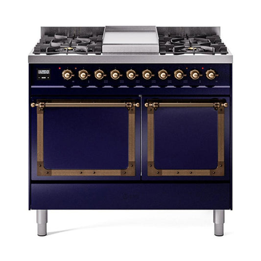 Ilve UND40FQNMPMBBLP Ilve Und40Fqnmpmbblp Nostalgie Ii Noblesse 40" Dual Fuel Range (Liquid Propane, Solid Door, Midnight Blue, Burnished)