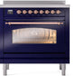 Ilve UPI366NMPMBP Nostalgie Ii 36 Inch Electric Freestanding Range In Blue With Copper Trim