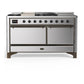 Ilve UM60FSQNR3SSB Ilve Um60Fsqnr3Ssb Majestic Iii 60 Inch Dual Fuel Range With 7 Burners, Griddle And French Top, Dual Function Burner With Up To 25,000 Btu (Natural Gas, Solid Door, Stainless Steel, Burnished)