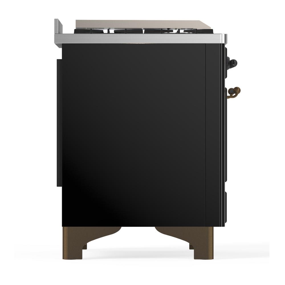 Ilve UM36FQNR3BKBLP Ilve Um36Fqnr3Bkblp Majestic Iii 36 Inch Dual Fuel Range With 6 Black Brass Burners And Griddle, Dual Function Burner Up To 25,000 Btu (Solid Door, Glossy Black, Burnished, Liquid Propane)