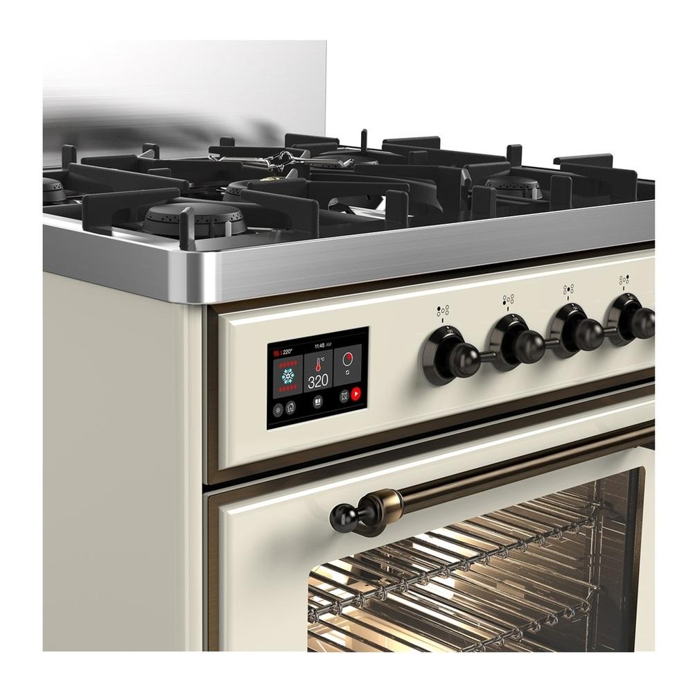 Ilve UM30NR3AWB Ilve Um30Nr3Awb Majestic Iii 30 Inch Dual Fuel Range With 5 Black Brass Burners, Dual Function Burner Up To 25,000 Btu (Natural Gas, Triple Glass Door, Antique White, Burnished)