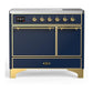 Ilve UMDIB40QNR3MBG Ilve Umdib40Qnr3Mbg Majestic Iii 40 Inch Induction Range With 6 Elements, 3.82 Cu. Ft. Total Oven Capacity (Solid Door, Midnight Blue, Brass)