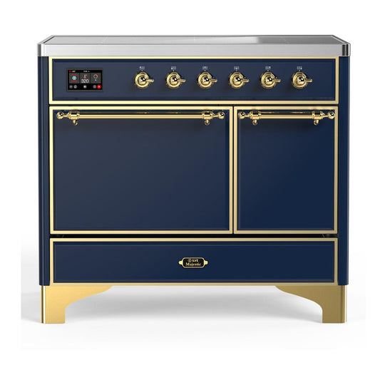 Ilve UMDIB40QNR3MBG Ilve Umdib40Qnr3Mbg Majestic Iii 40 Inch Induction Range With 6 Elements, 3.82 Cu. Ft. Total Oven Capacity (Solid Door, Midnight Blue, Brass)