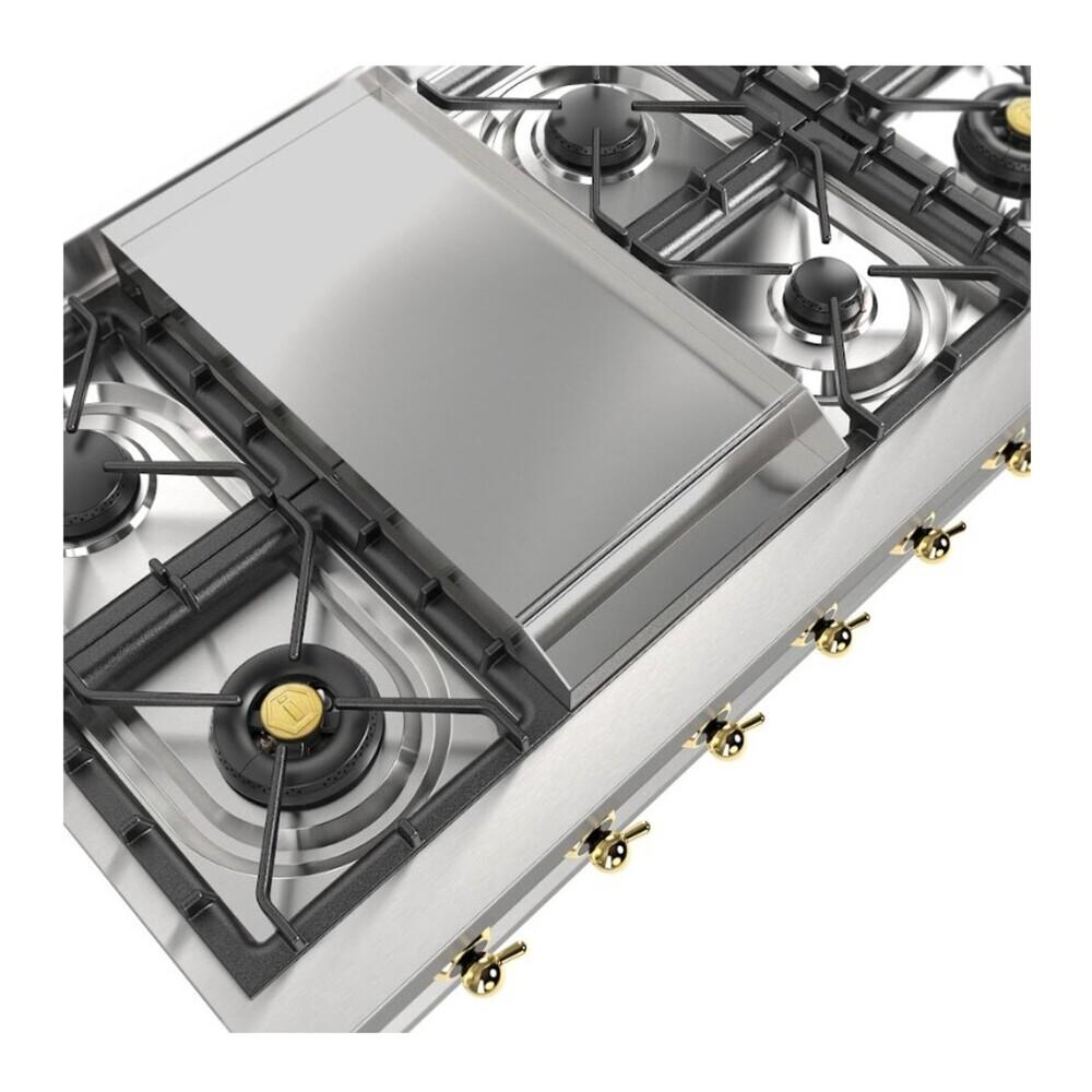 Ilve UHCP48FNSSGLP Ilve Uhcp48Fnssglp Nostalgie Ii 48 Inch Built-In Gas Rangetop With Griddle, In Stainless Steel (Liquid Propane, Brass)