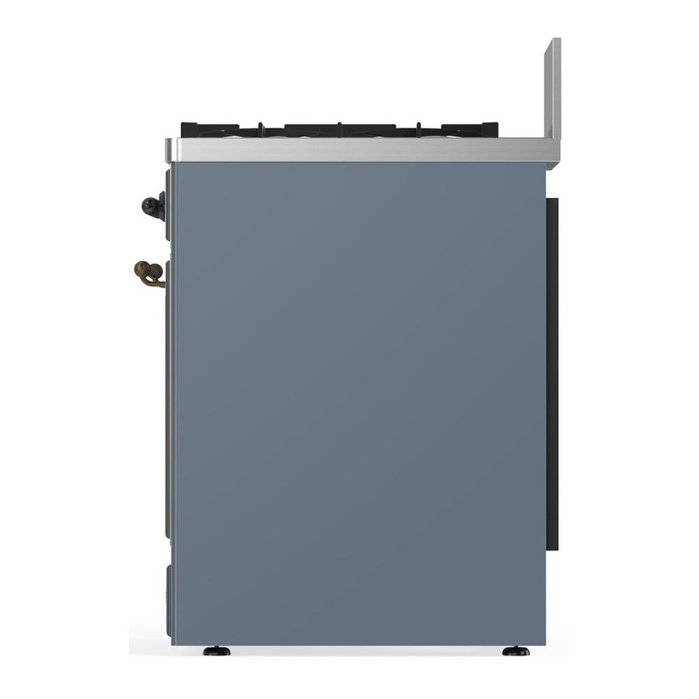 Ilve UM30NR3BGB Ilve Um30Nr3Bgb Majestic Iii 30 Inch Dual Fuel Range With 5 Black Brass Burners, Dual Function Burner Up To 25,000 Btu (Natural Gas, Triple Glass Door, Blue Grey, Burnished)