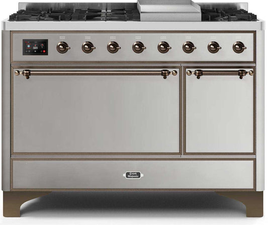 Ilve UM12FDQNS3SSB Majestic Ii 48 Inch Dual Fuel Natural Gas Freestanding Range In Stainless Steel With Bronze Trim
