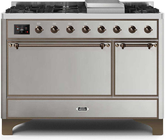 Ilve UM12FDQNS3SSB Majestic Ii 48 Inch Dual Fuel Natural Gas Freestanding Range In Stainless Steel With Bronze Trim