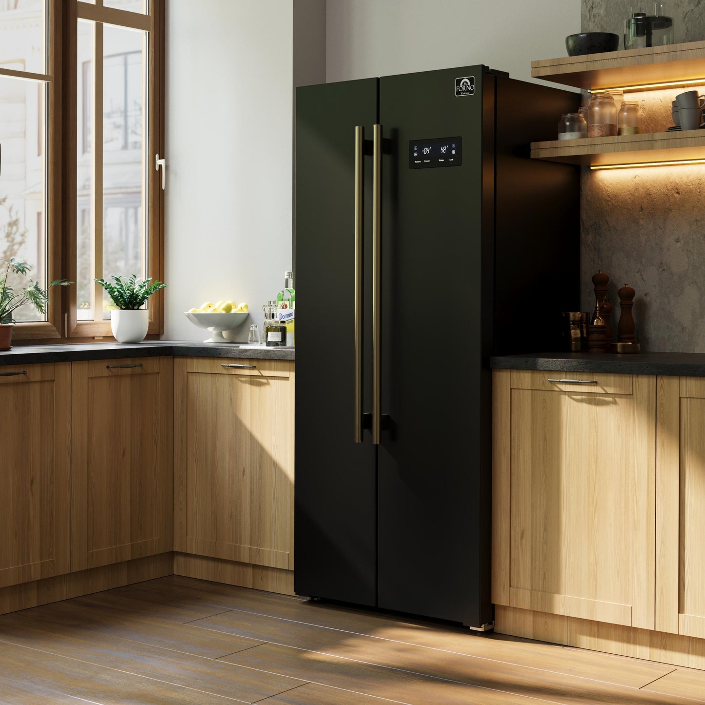 Forno FFRBI180533BLK Forno Salerno Espresso 33-Inch Black Side-By-Side Refrigerator, 15.6 Cu. Ft., Energy-Efficient, No Frost, Modern Design