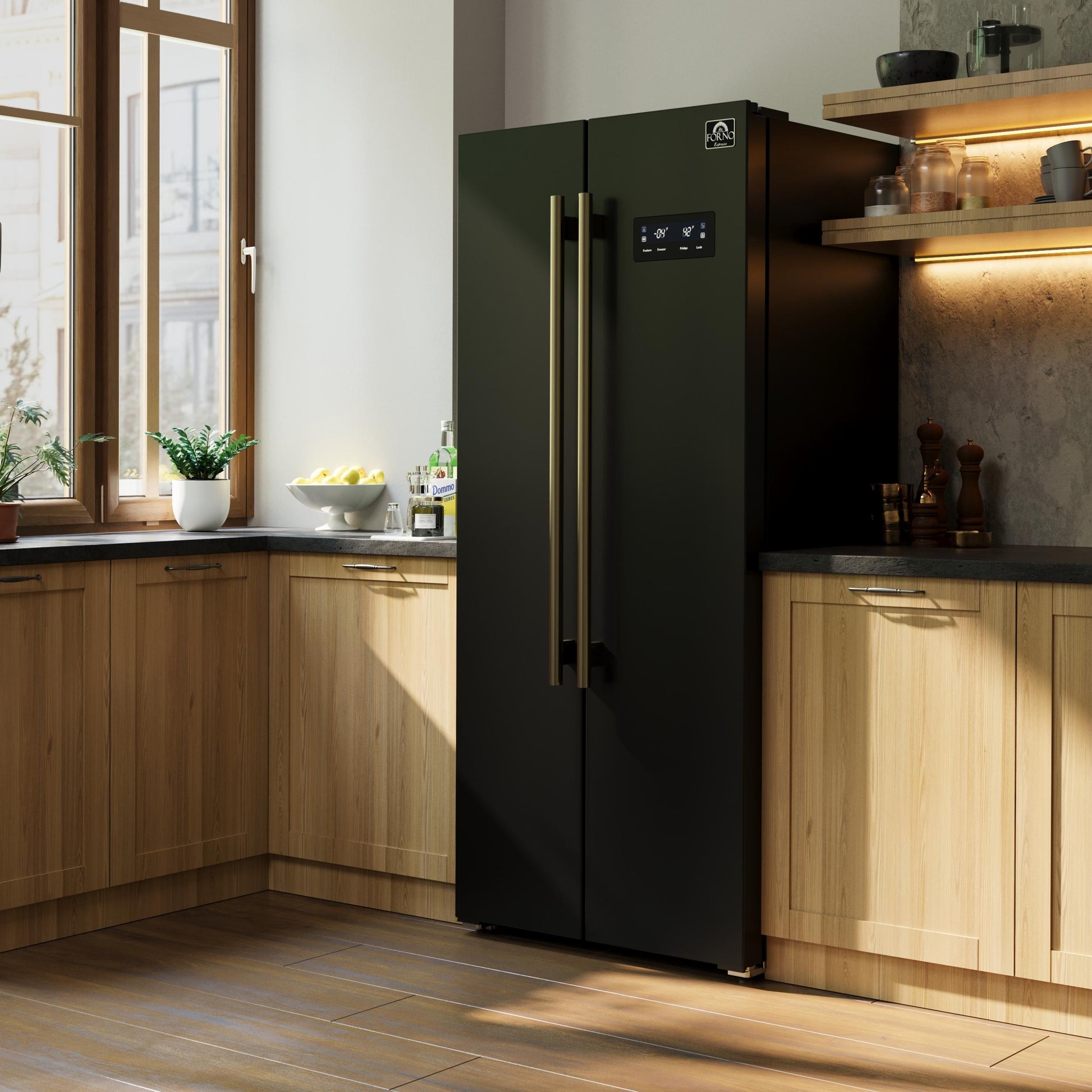 Forno FFRBI180533BLK Forno Salerno Espresso 33-Inch Black Side-By-Side Refrigerator, 15.6 Cu. Ft., Energy-Efficient, No Frost, Modern Design