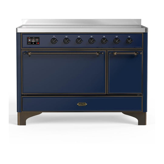 Ilve UMIB48QNR3MBB Ilve Umib48Qnr3Mbb Majestic Iii 48 Inch Induction Range With 6 Elements, 5.02 Cu. Ft. Total Oven Capacity (Solid Door, Midnight Blue, Burnished)