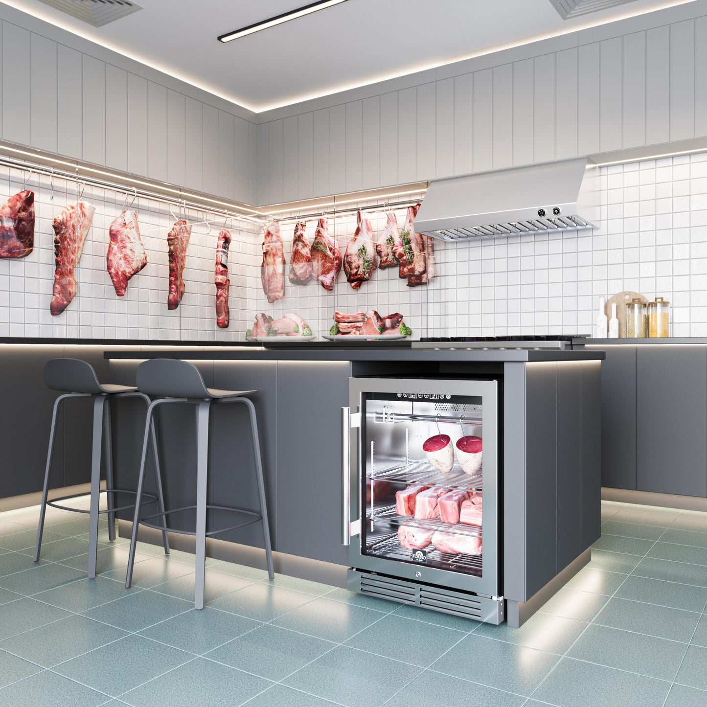Forno FFSDA684024 Forno Asciutto 24-Inch Dry Aging Cabinet, Stainless Steel 304, 4.41 Cu.Ft, Led Lighting, Adjustable Shelves