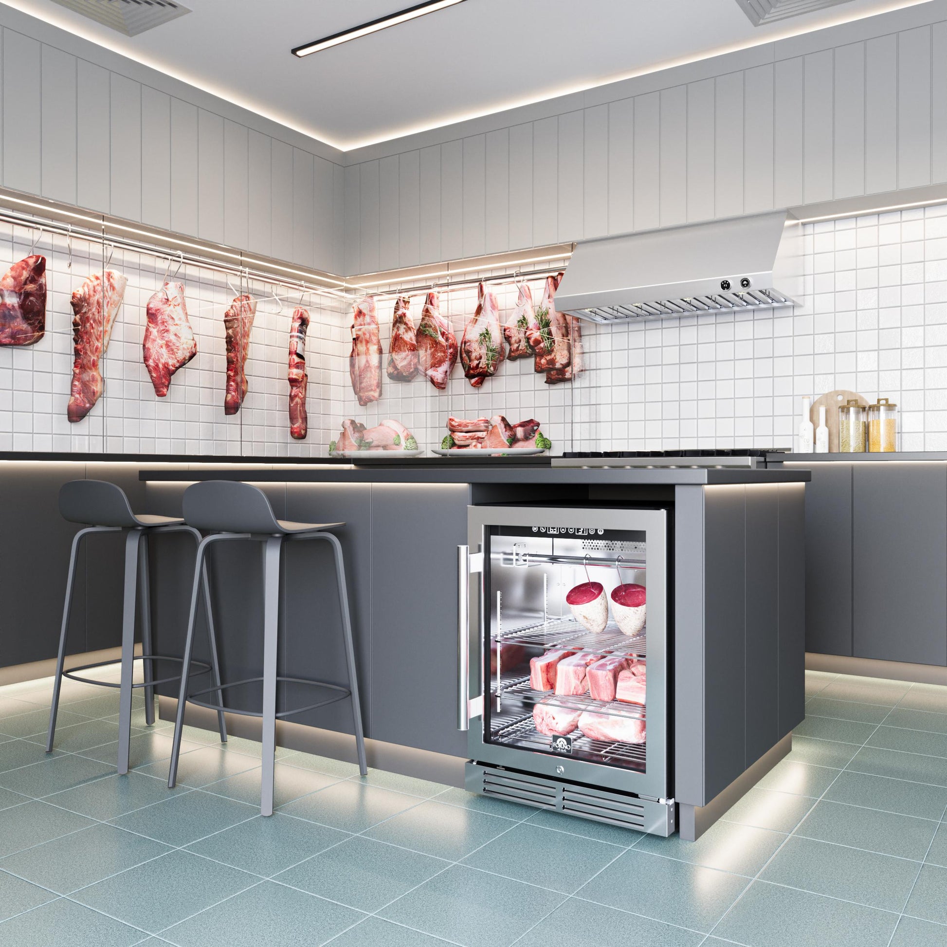 Forno FFSDA684024 Forno Asciutto 24-Inch Dry Aging Cabinet, Stainless Steel 304, 4.41 Cu.Ft, Led Lighting, Adjustable Shelves