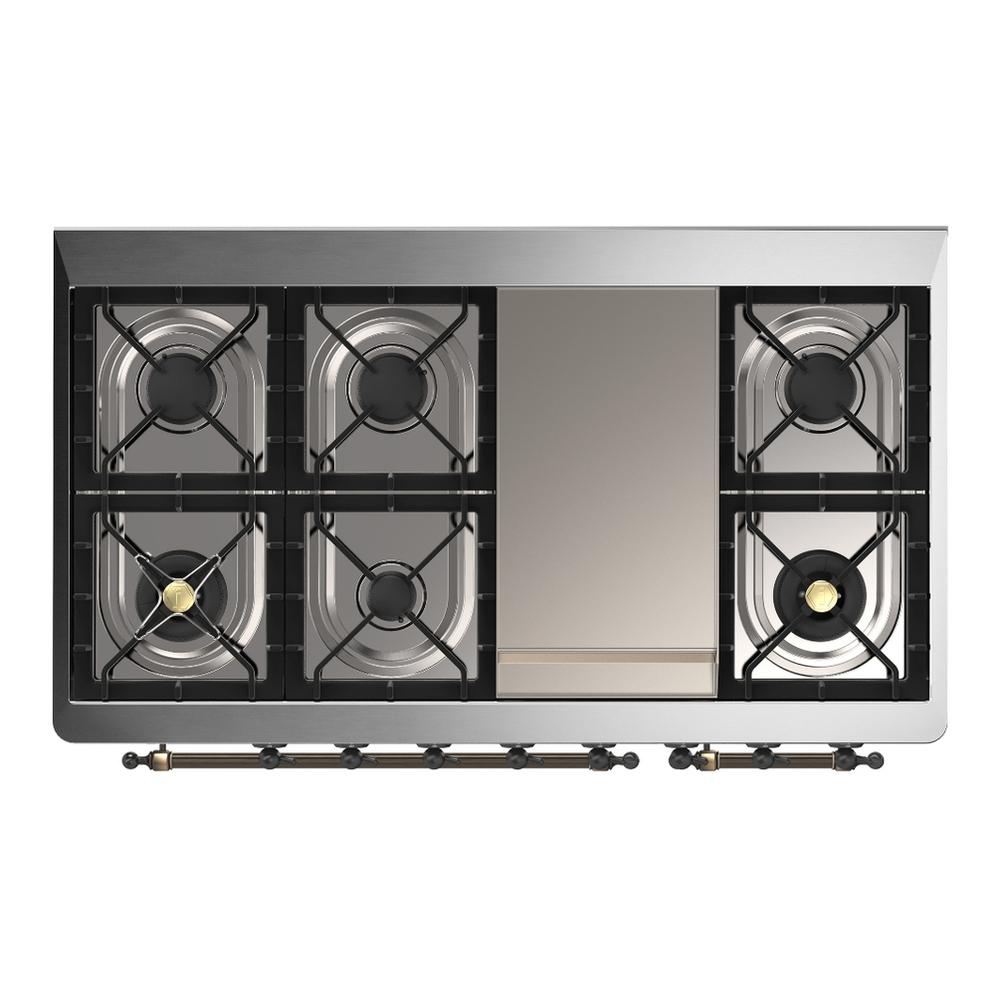 Ilve UM48FNR3EGB Ilve Um48Fnr3Egb Majestic Iii 48 Inch Dual Fuel Range With 8 Burners And Griddle, Dual Function Burner Up To 25,000 Btu (Natural Gas, Triple Glass Door, Emerald Green, Burnished)