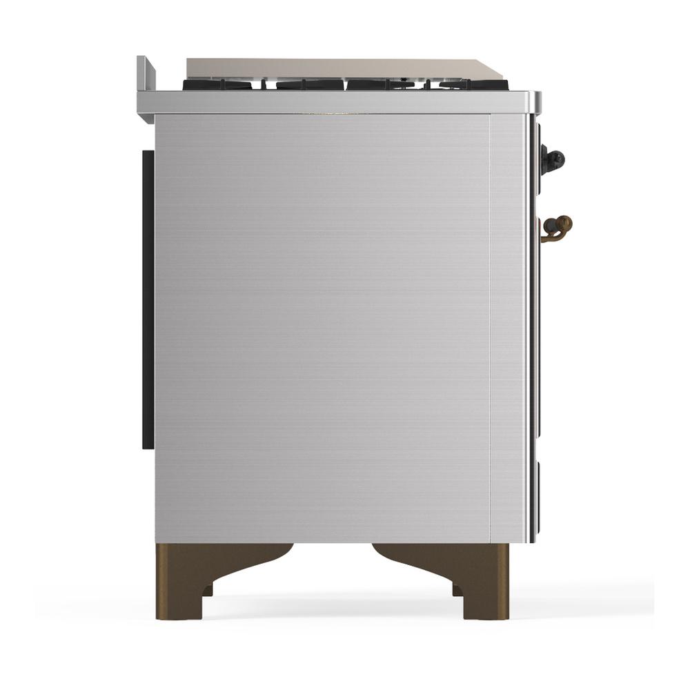 Ilve UM48FSNR3SSB Ilve Um48Fsnr3Ssb Majestic Iii 48 Inch Dual Fuel Range With 5 Black Brass Burners, Griddle And French Top, Dual Function Burner Up To 25,000 Btu (Natural Gas, Triple Glass Door, Stainless Steel, Burnished)
