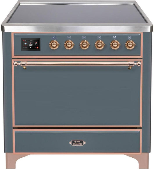 Ilve UMI09QNS3BGP Majestic Ii 36 Inch Electric Freestanding Range In Blue Grey With Copper Trim