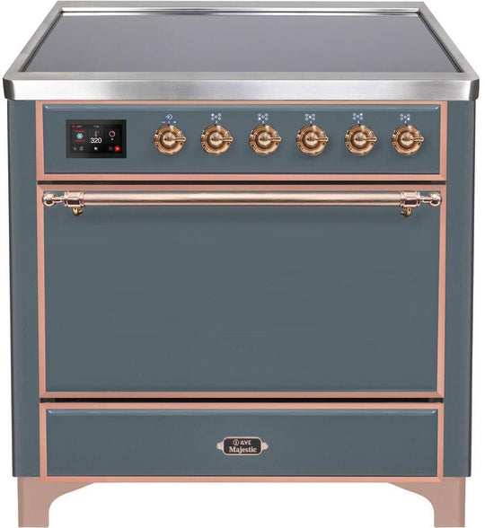 Ilve UMI09QNS3BGP Majestic Ii 36 Inch Electric Freestanding Range In Blue Grey With Copper Trim