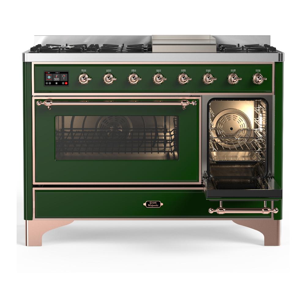 Ilve UM48FNR3EGPLP Ilve Um48Fnr3Egplp Majestic Iii 48 Inch Dual Fuel Range With 8 Burners And Griddle, Dual Function Burner Up To 25,000 Btu (Liquid Propane, Triple Glass Door, Emerald Green, Copper)