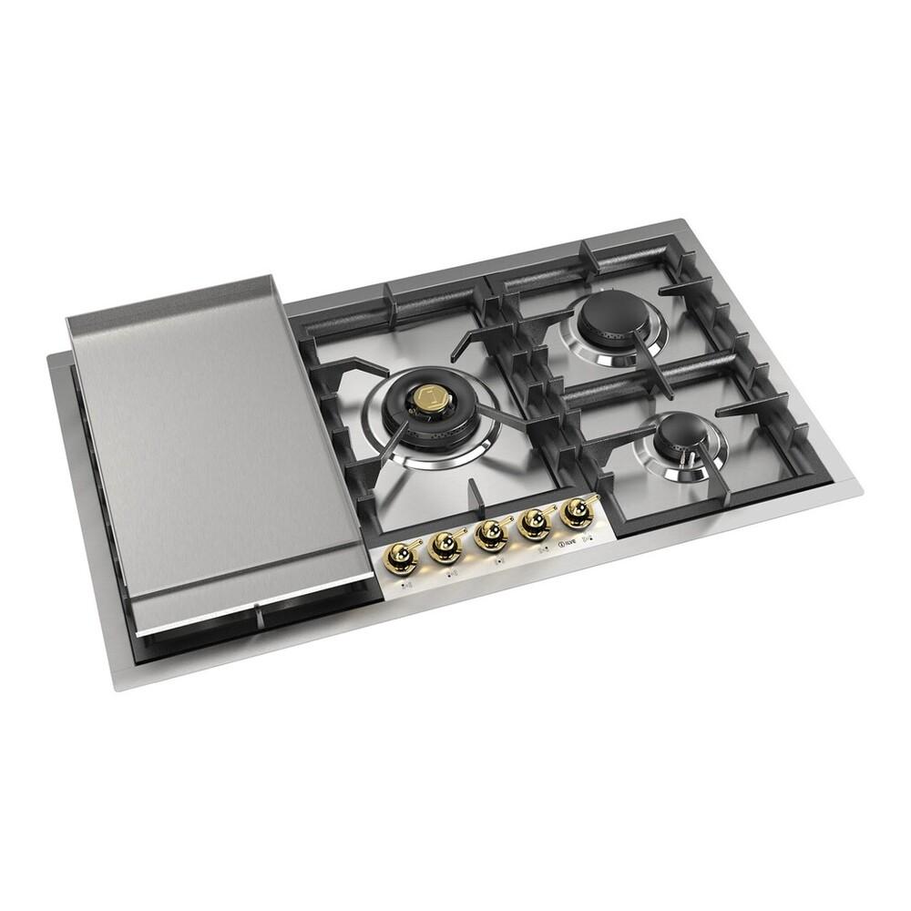 Ilve UHCPT95FNSSGLP Ilve Uhcpt95Fnssglp Nostalgie Ii 36 Inch Built-In Gas Cooktop With Total Black Brass Burners, In Stainless Steel (5 Sealed Burners + Griddle, Liquid Propane, Brass)