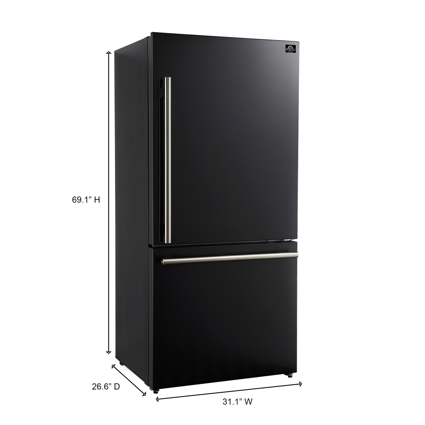 Forno FFFFD178531BLK Forno Milano Espresso 31-Inch Bottom Freezer Refrigerator, Black, 17.2 Cu.Ft Capacity, Energy Efficient