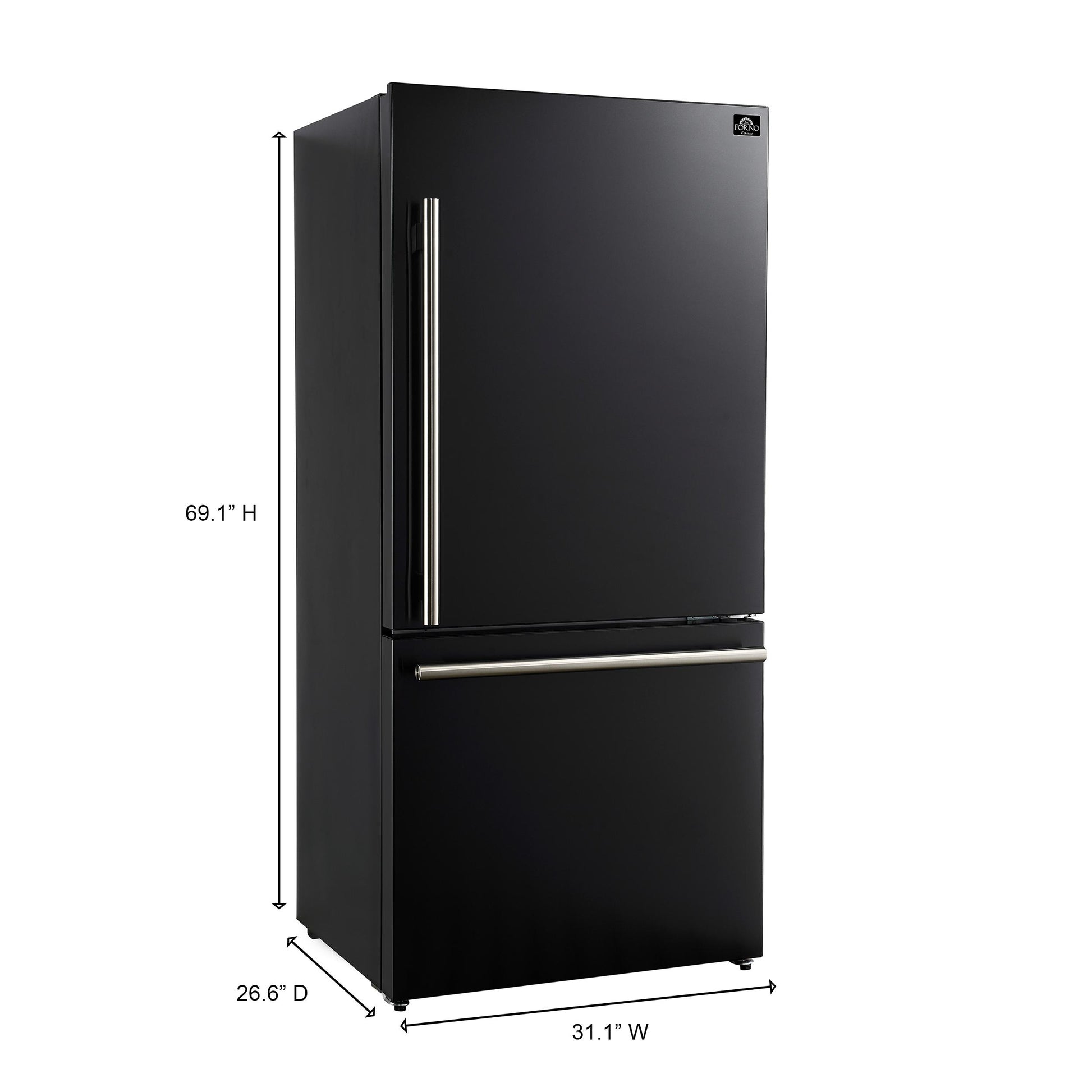Forno FFFFD178531BLK Forno Milano Espresso 31-Inch Bottom Freezer Refrigerator, Black, 17.2 Cu.Ft Capacity, Energy Efficient