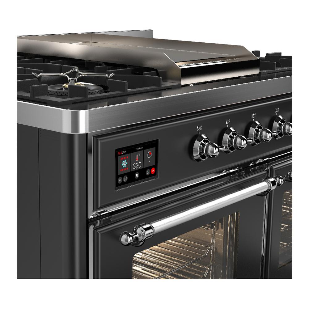 Ilve UMD40FNR3MGCLP Ilve Umd40Fnr3Mgclp Majestic Iii 40 Inch Dual Fuel Range With 6 Burners And Griddle, Dual Function Burner Up To 25,000 Btu (Liquid Propane, Triple Glass Door, Graphite Matte, Chrome)