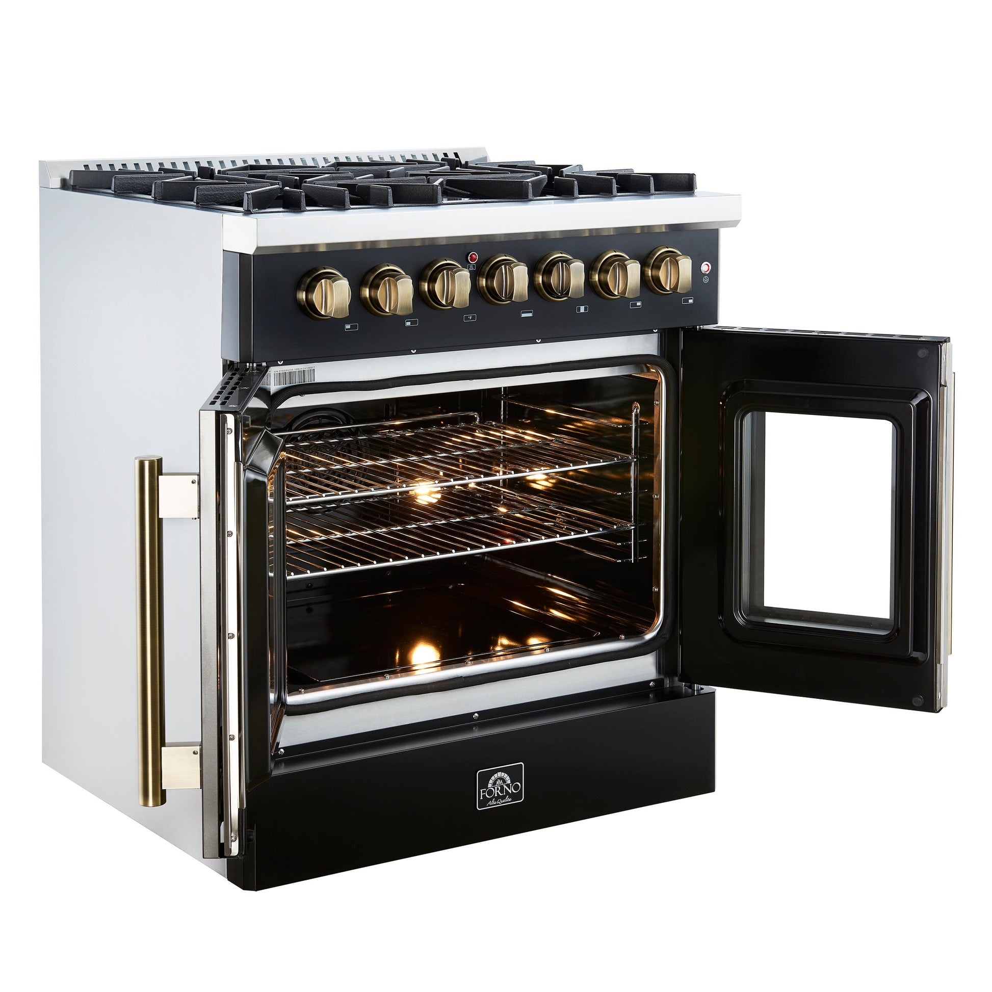 Forno FFSGS635630BLK Forno Galiano 30-Inch Freestanding French Door Dual Fuel Range Black